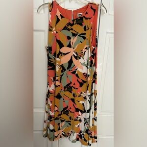 Anne Klein Multicolor Leaf Print Mini Swing Dress-A-Line. Size 10